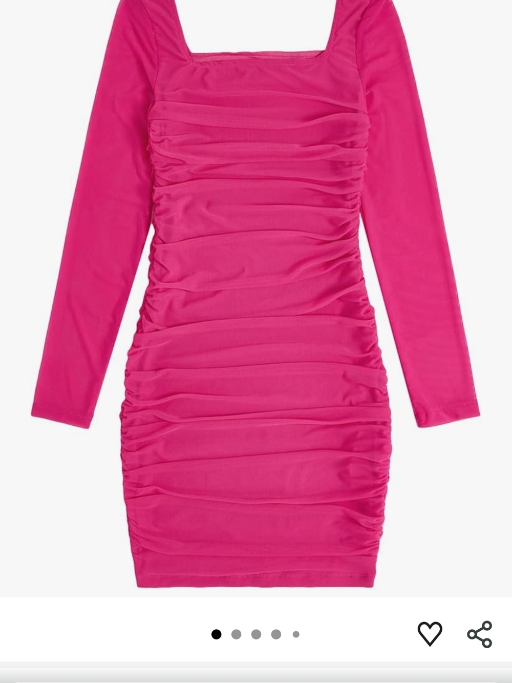 HOT pink Ruched Long-Sleeve Bodycon Dress